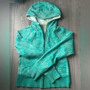 Lululemon Teal Floral Hoodie with Cream Lining